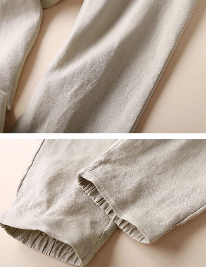 IXIMO Women's Tapered Pants 100% Linen Drawstring Back Elastic Waist Pants Trousers with Pockets (Khaki, S) - Image 4